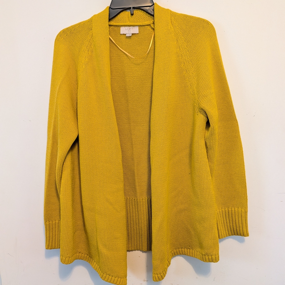 Loft Mustard Open-Front Knit Cardigan Sweater